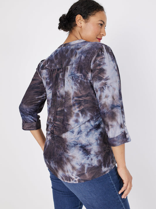 Roz & Ali Grey Jacquard Tie Dye Popover - Plus