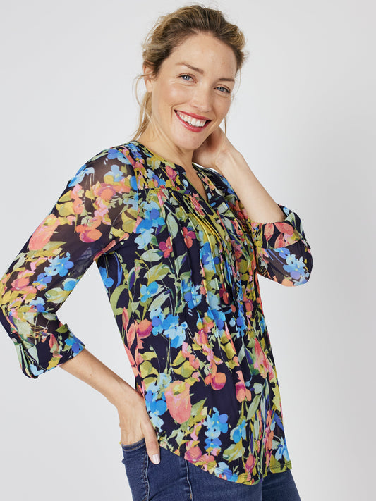 Roz & Ali Floral Mesh Pintuck Popover