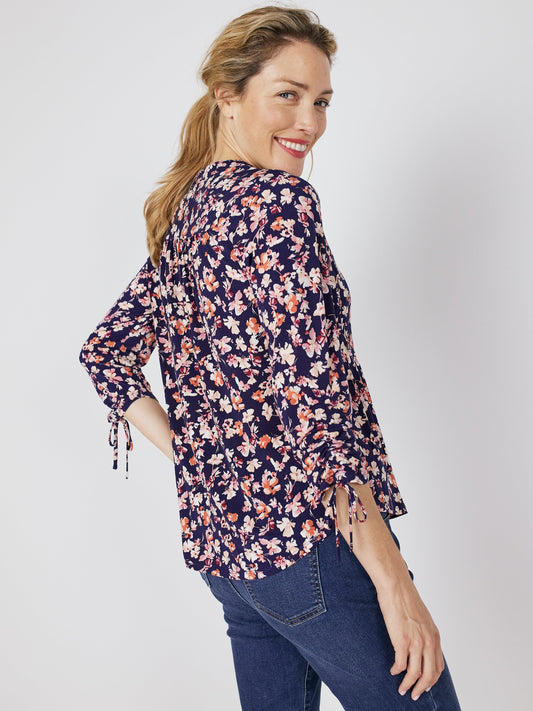 Roz & Ali Tie Sleeve Floral Popover