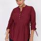 Roz & Ali Red Eyelet Tie Sleeve Popover - Plus