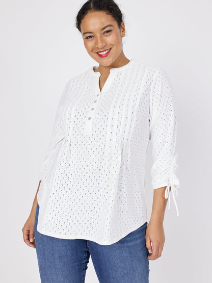 Roz & Ali Eyelet Tie Sleeve Popover - Plus