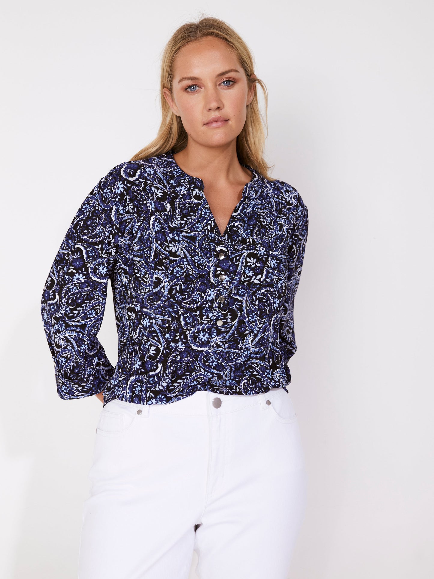 Roz & Ali Denim Friendly Floral & Paisley Popover - Plus