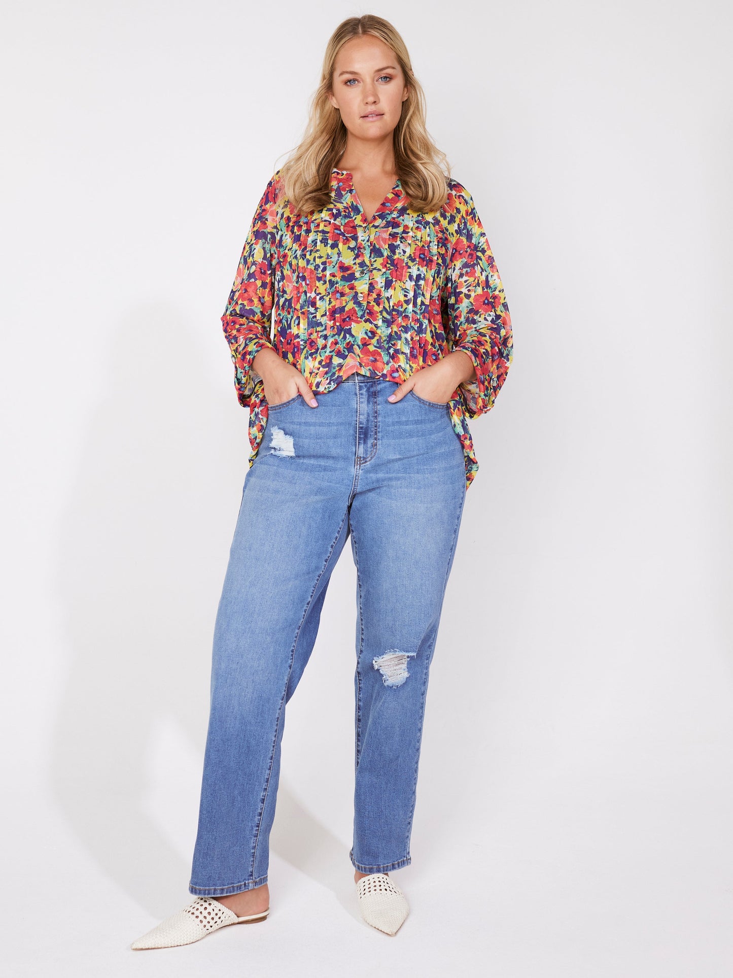 Roz & Ali Bright Floral Mesh Popover - Plus