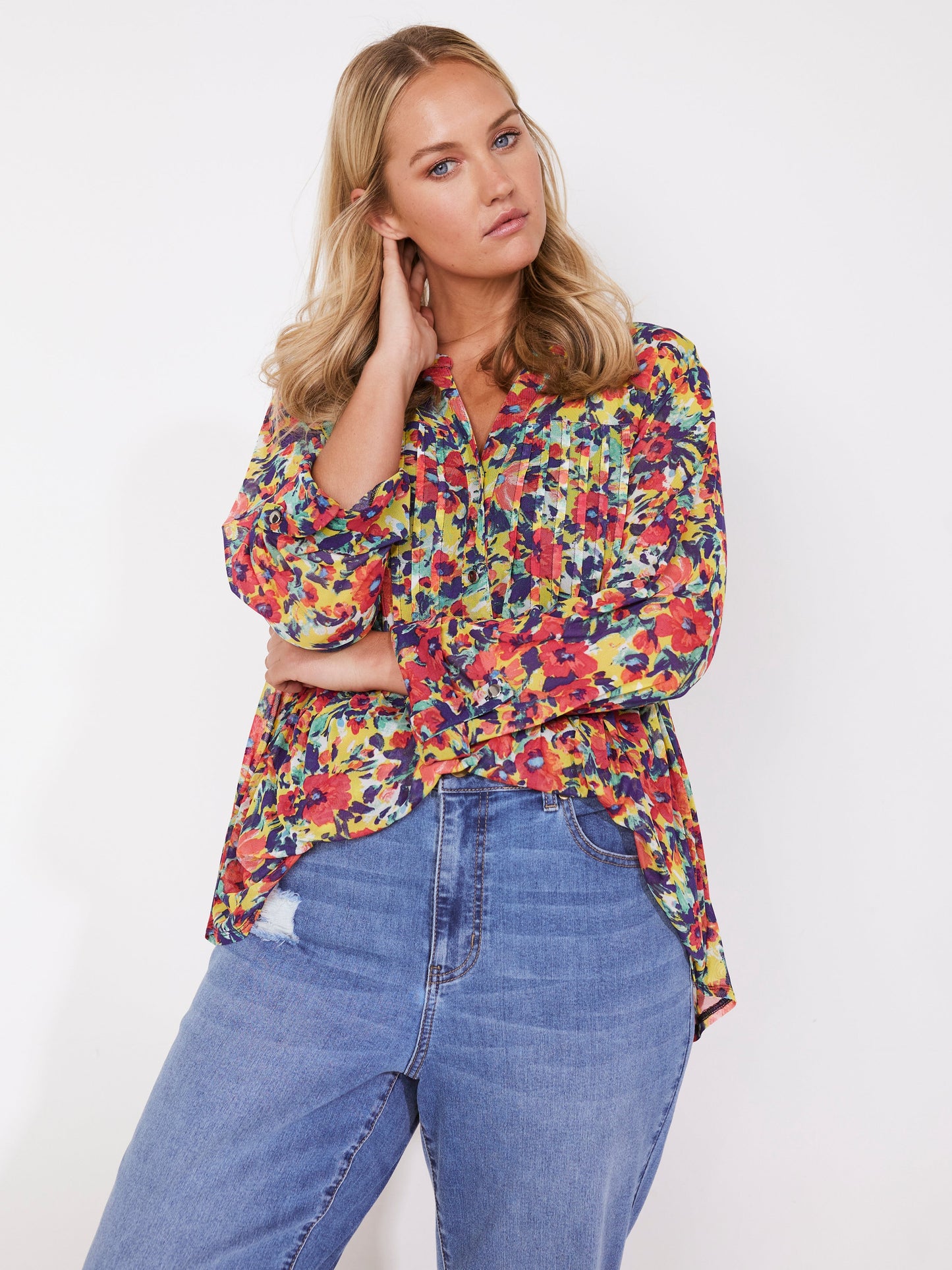 Roz & Ali Bright Floral Mesh Popover - Plus