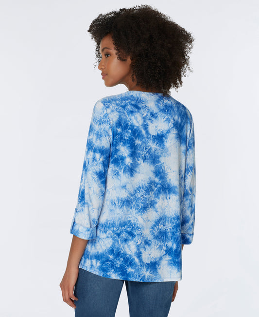 Roz & Ali V-Neck Jacquard Shadow Tie Dye Popover