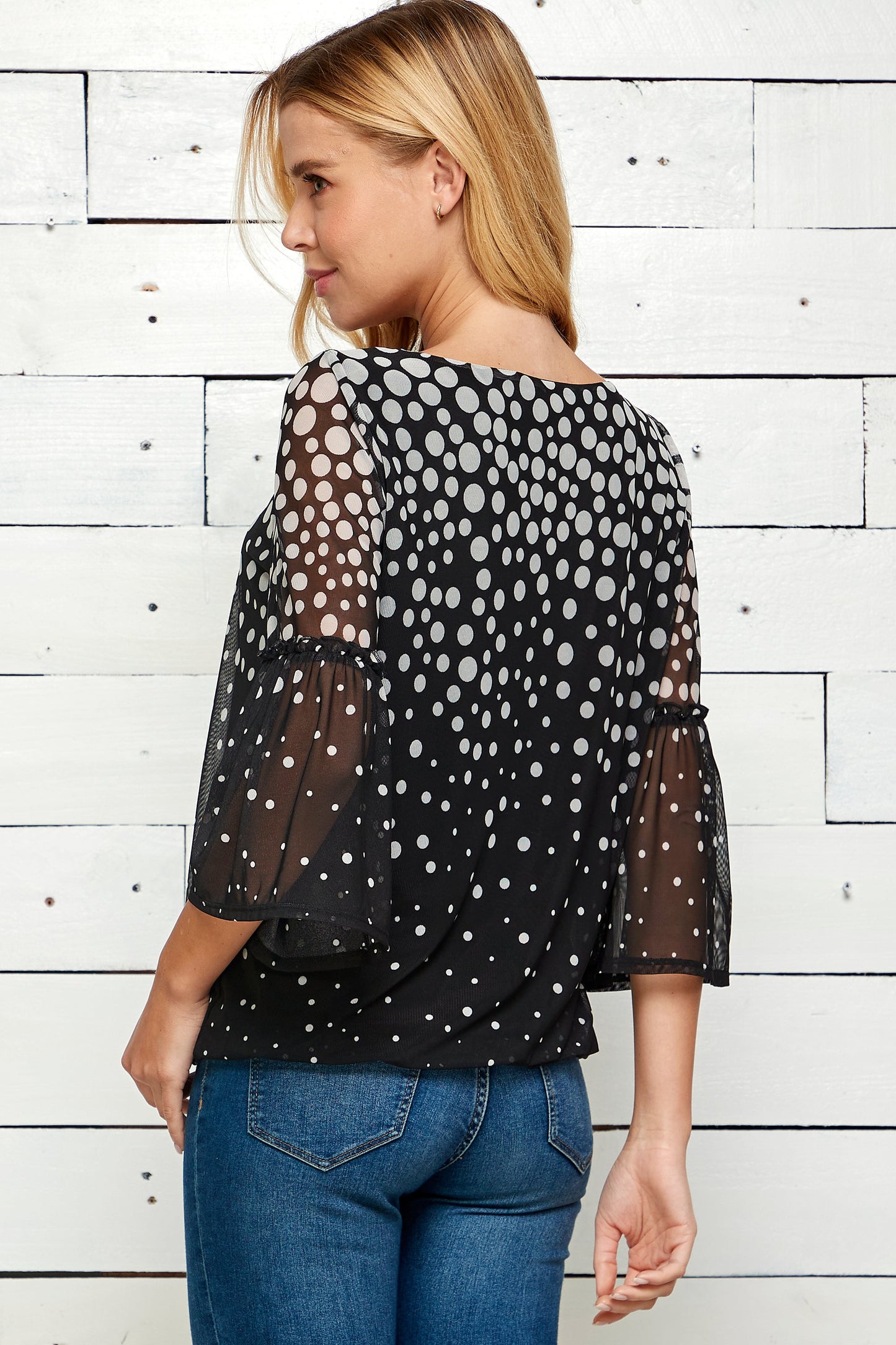 Roz & Ali Bell Sleeve Polka Dots Bubble Top