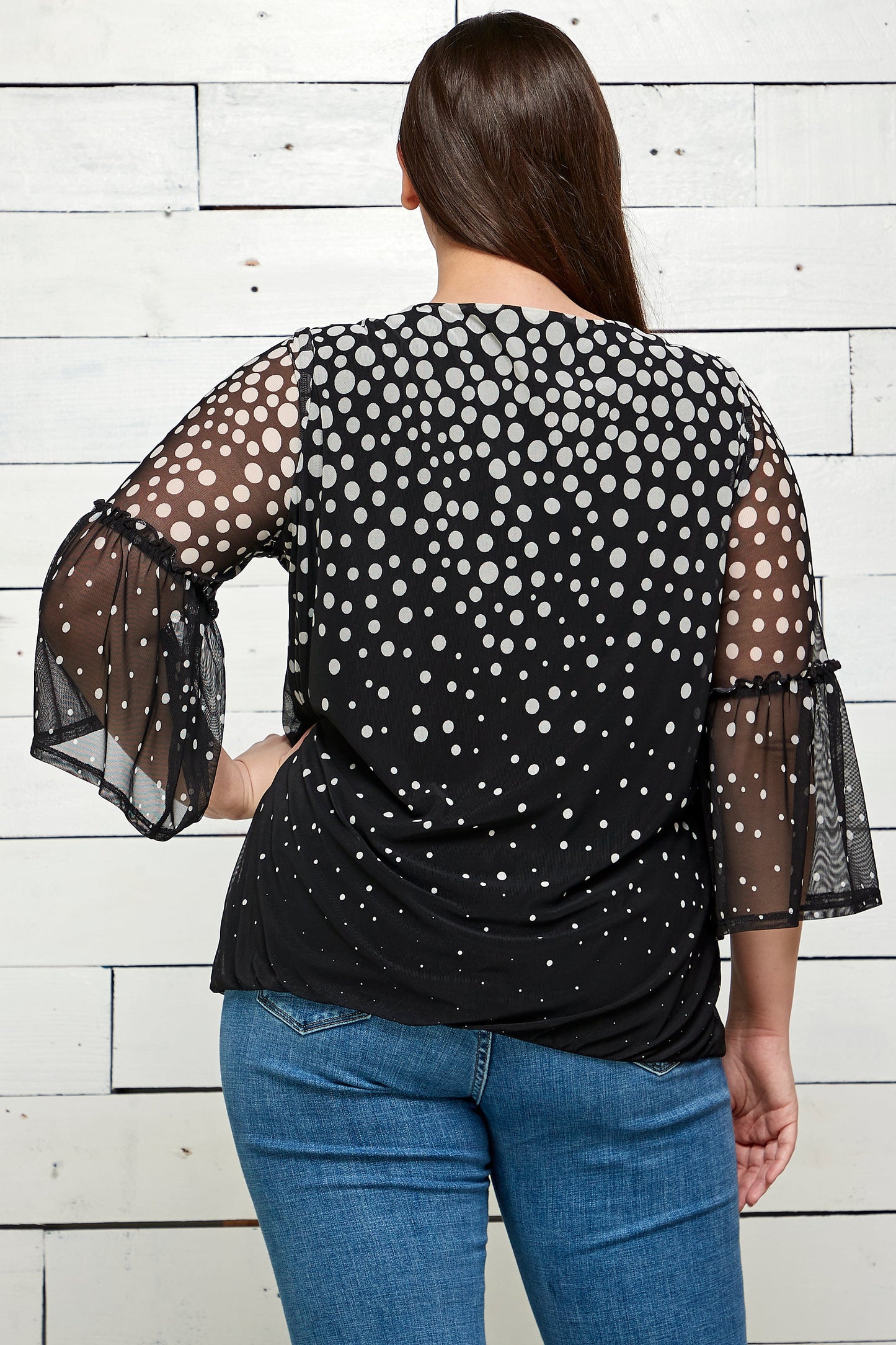 Roz & Ali Bell Sleeve Polka Dots Bubble Top - Plus