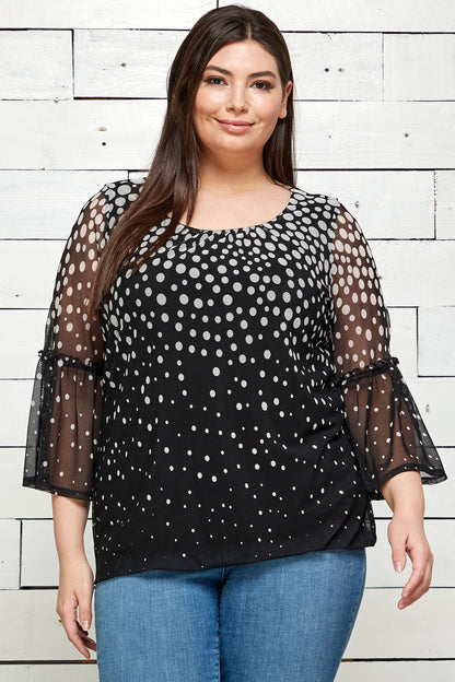 Roz & Ali Bell Sleeve Polka Dots Bubble Top - Plus