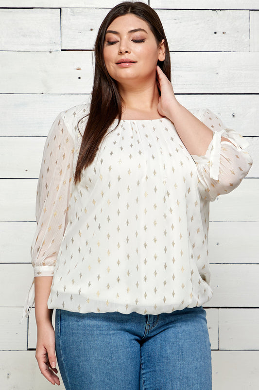 Roz & Ali Tied Chiffon Overlay Bubble Blouse - Plus