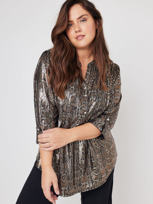 Roz & Ali Animal Foil Pintuck Popover - Plus