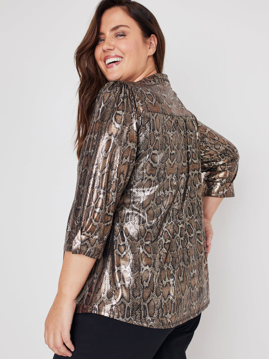 Roz & Ali Animal Foil Pintuck Popover - Plus