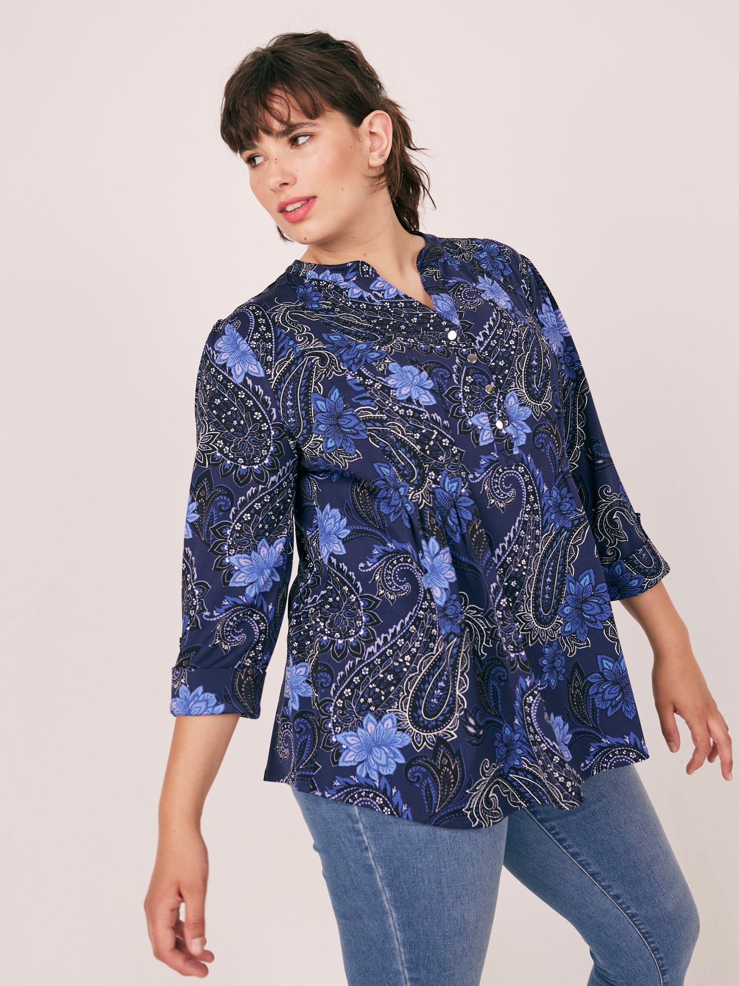 Roz & Ali Navy Paisley & Floral Popover - Plus