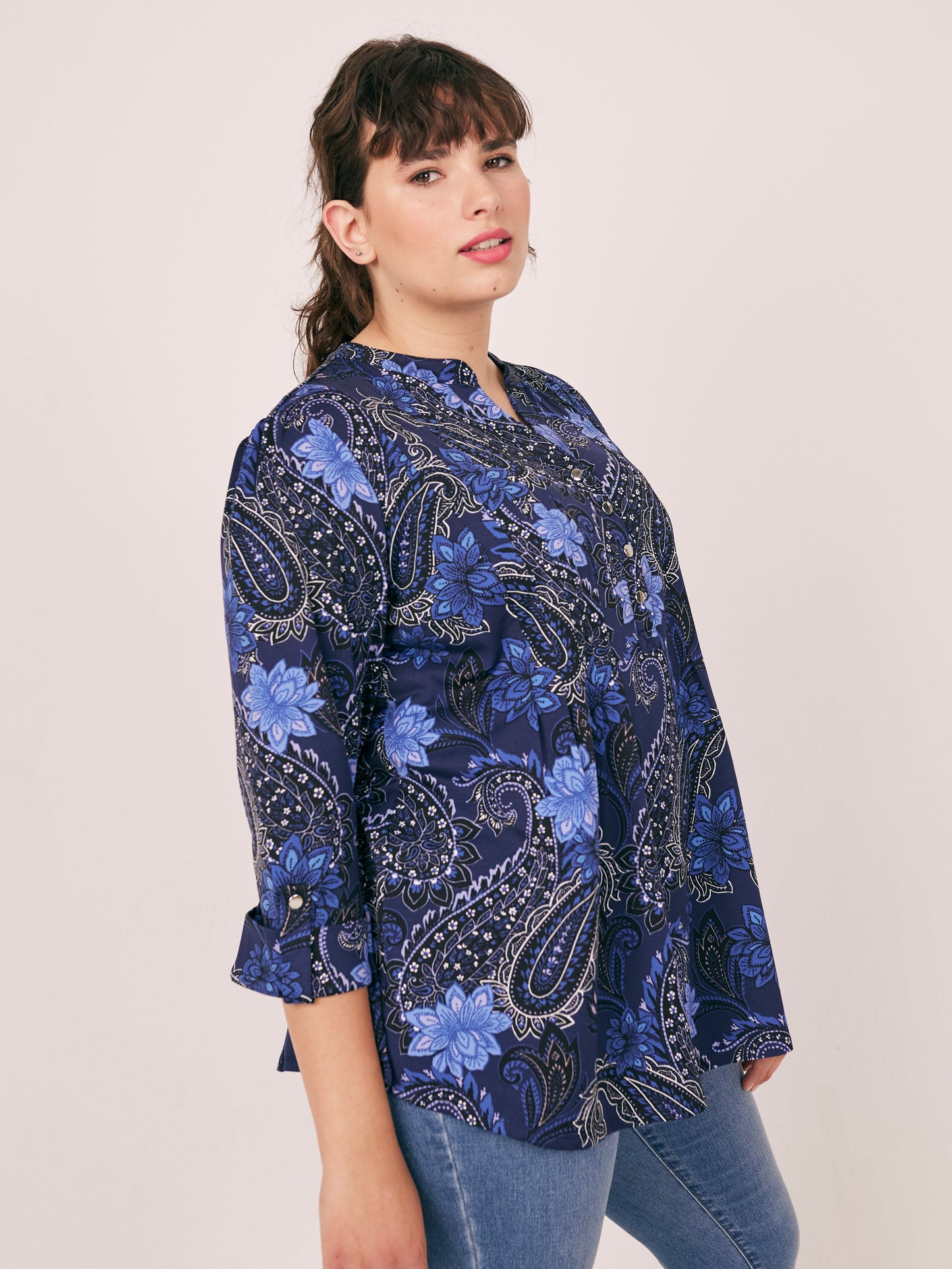 Roz & Ali Navy Paisley & Floral Popover - Plus