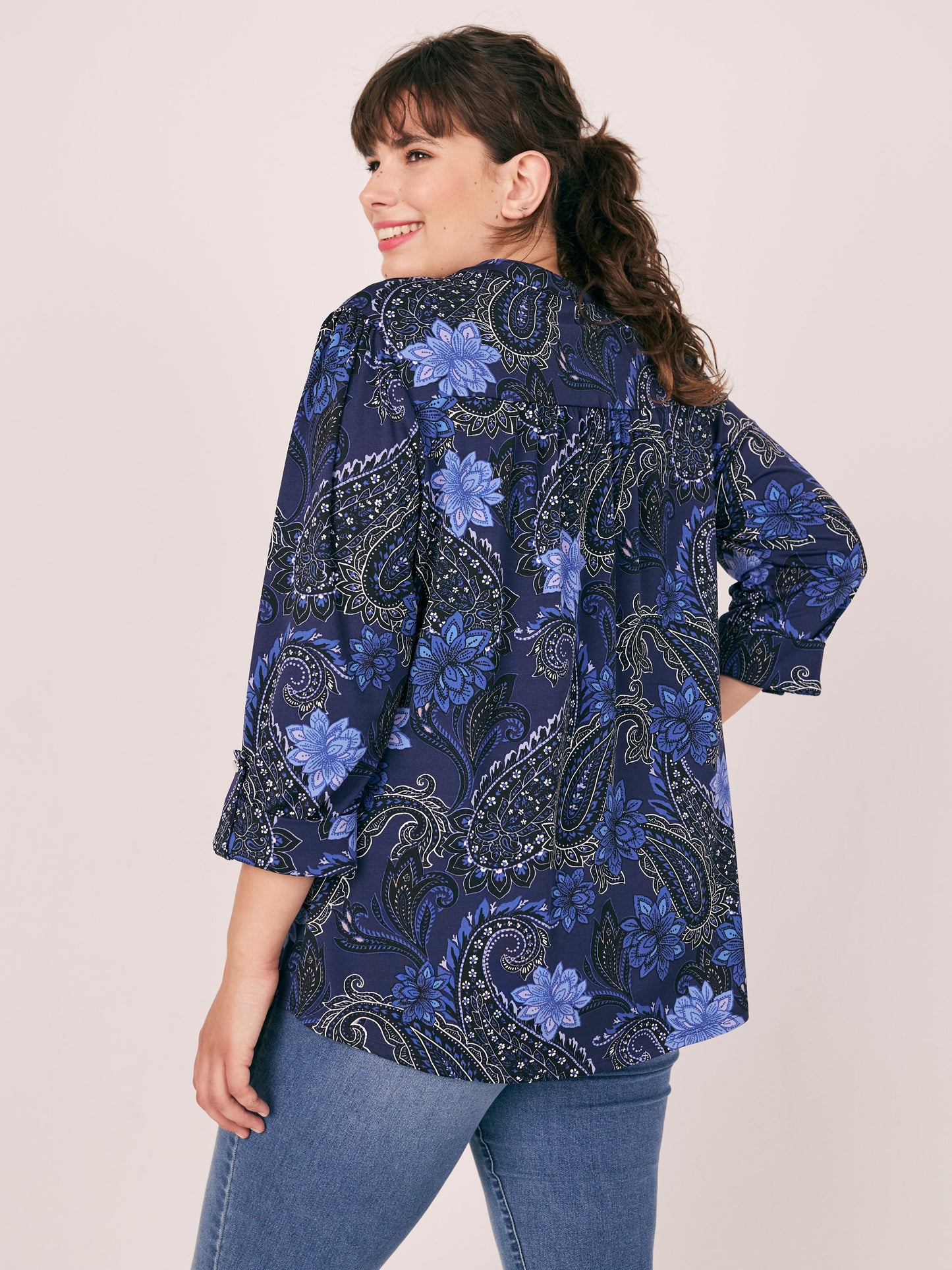 Roz & Ali Navy Paisley & Floral Popover - Plus