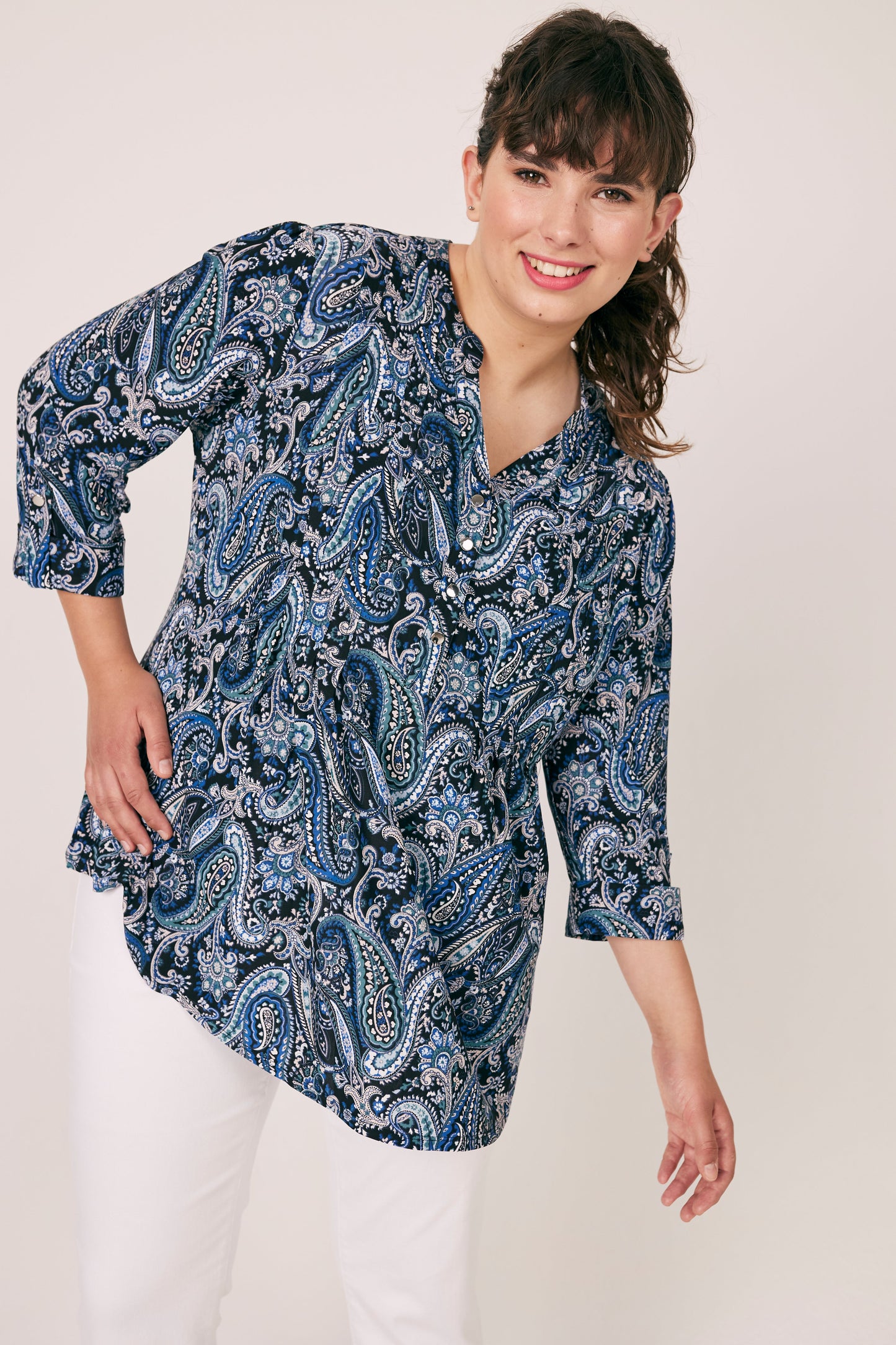 Roz & Ali Groovy Paisley Print Popover - Plus