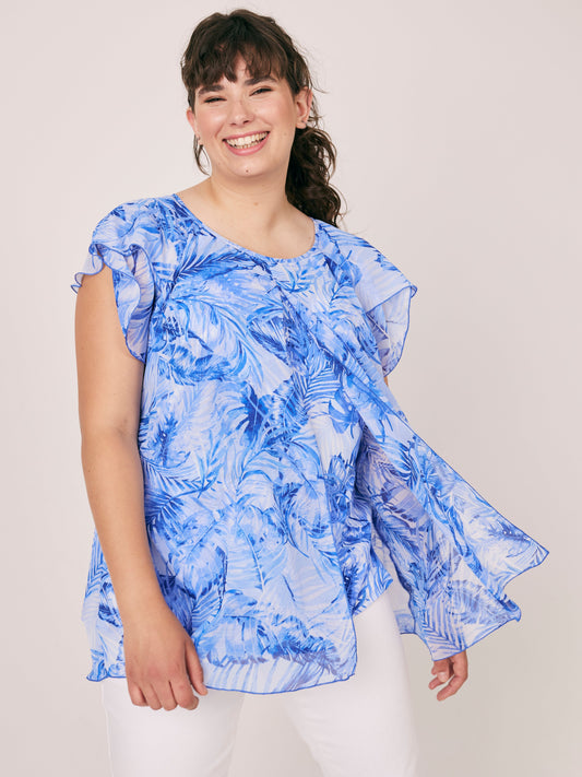 Roz & Ali Short Flutter Sleeve Layered Popover - Plus