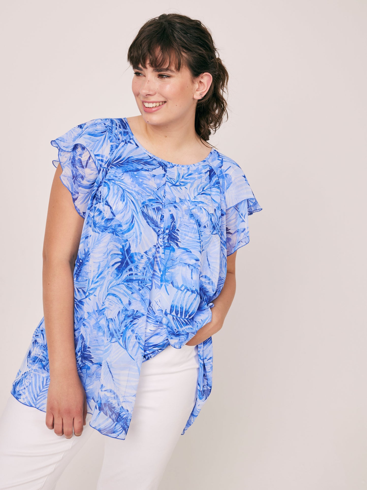 Roz & Ali Short Flutter Sleeve Layered Popover - Plus