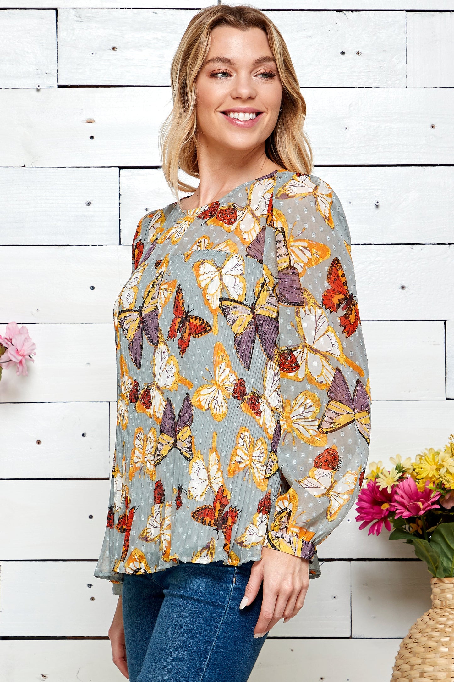 Figueroa & Flower Pleated Print Blouse