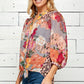 Figueroa & Flower 3/4 Mixed Print Sleeve Blouse