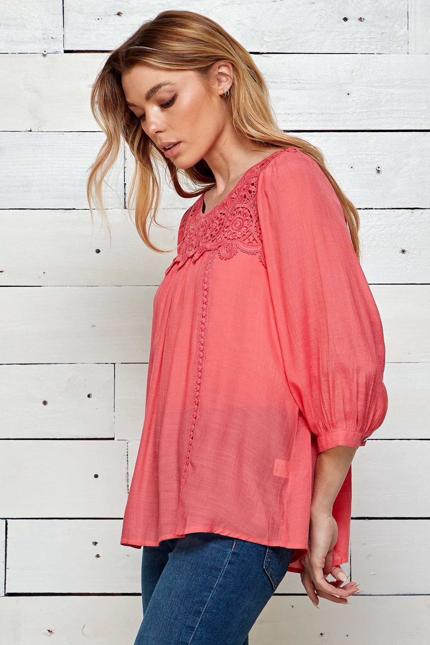 Figueroa & Flower Lace Yoke Blouse