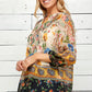 Figueroa & Flower 3/4 Border Print Sleeve Blouse