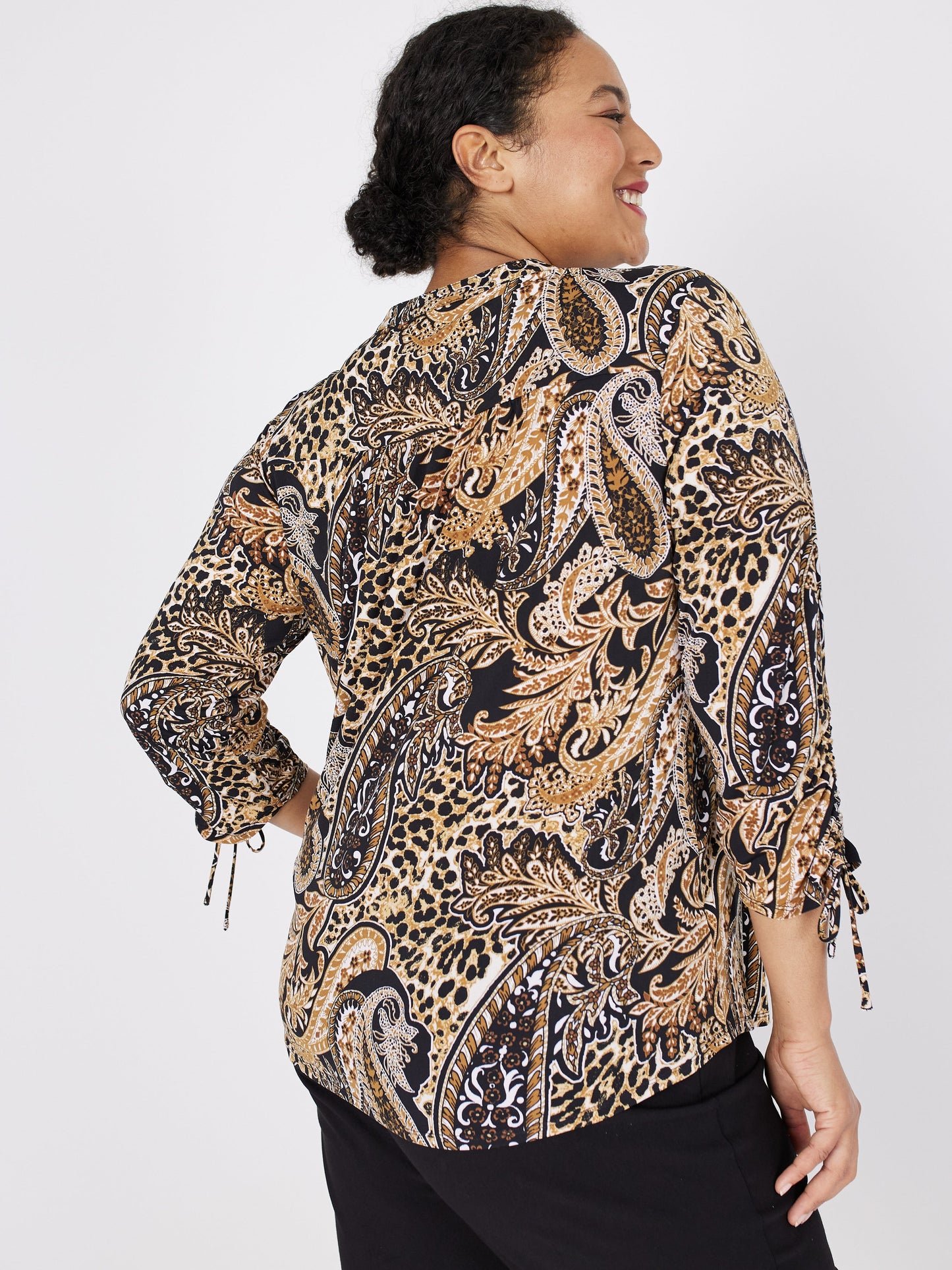 Roz & Ali Paisley Tie Sleeve Popover - Plus