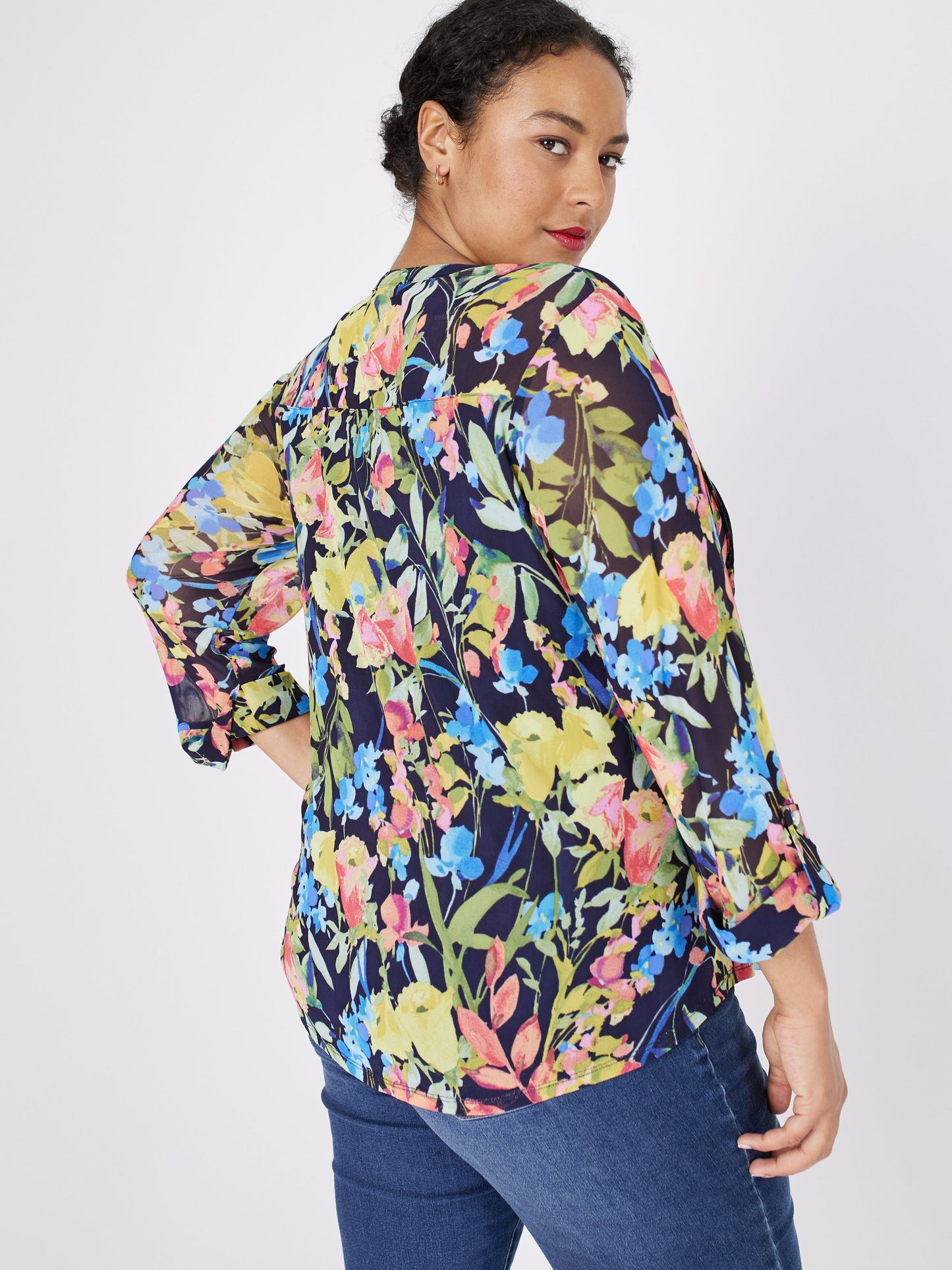 Roz & Ali Floral Mesh Pintuck Popover - Plus