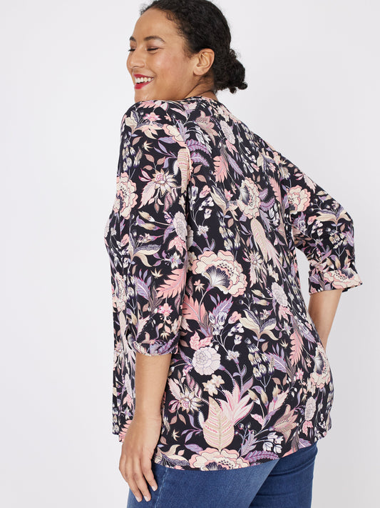 Roz & Ali Floral Diamond Stitch Pintuck Popover - Plus