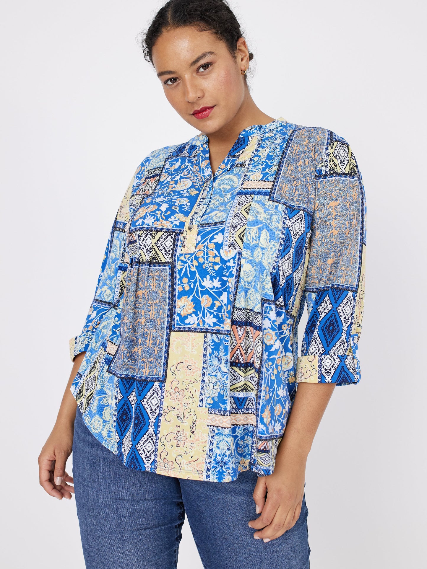 Roz & Ali Denim Friendly Patchwork Popover - Plus