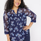 Roz & Ali Blue Mesh Floral Popover - Plus