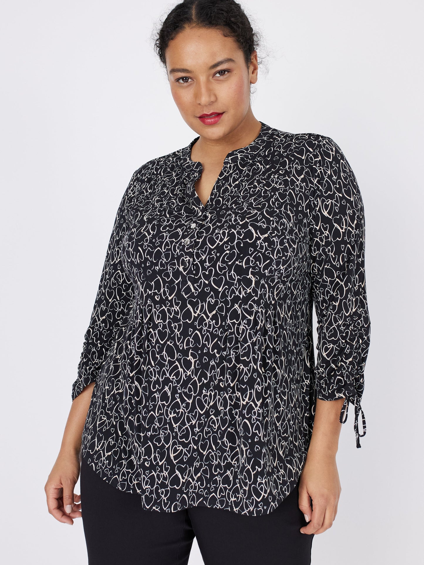 Roz & Ali Hearts Tie Sleeve Popover - Plus