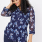 Roz & Ali Blue Mesh Floral Popover - Plus