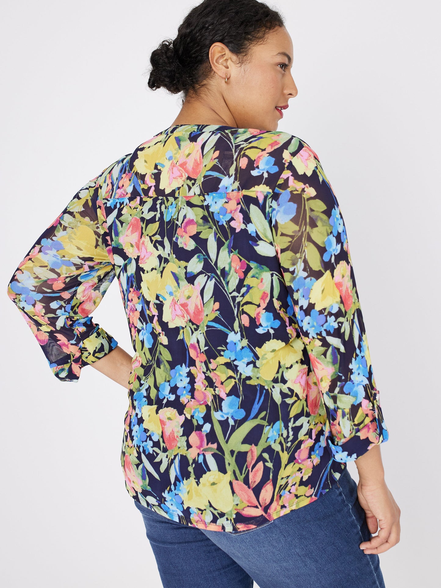 Roz & Ali Floral Mesh Pintuck Popover - Plus