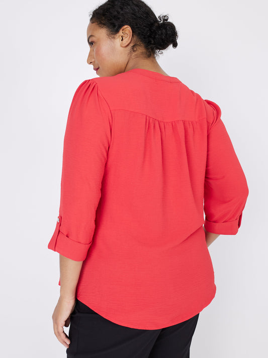 Roz & Ali Textured Tangerine Pintuck Popover - Plus