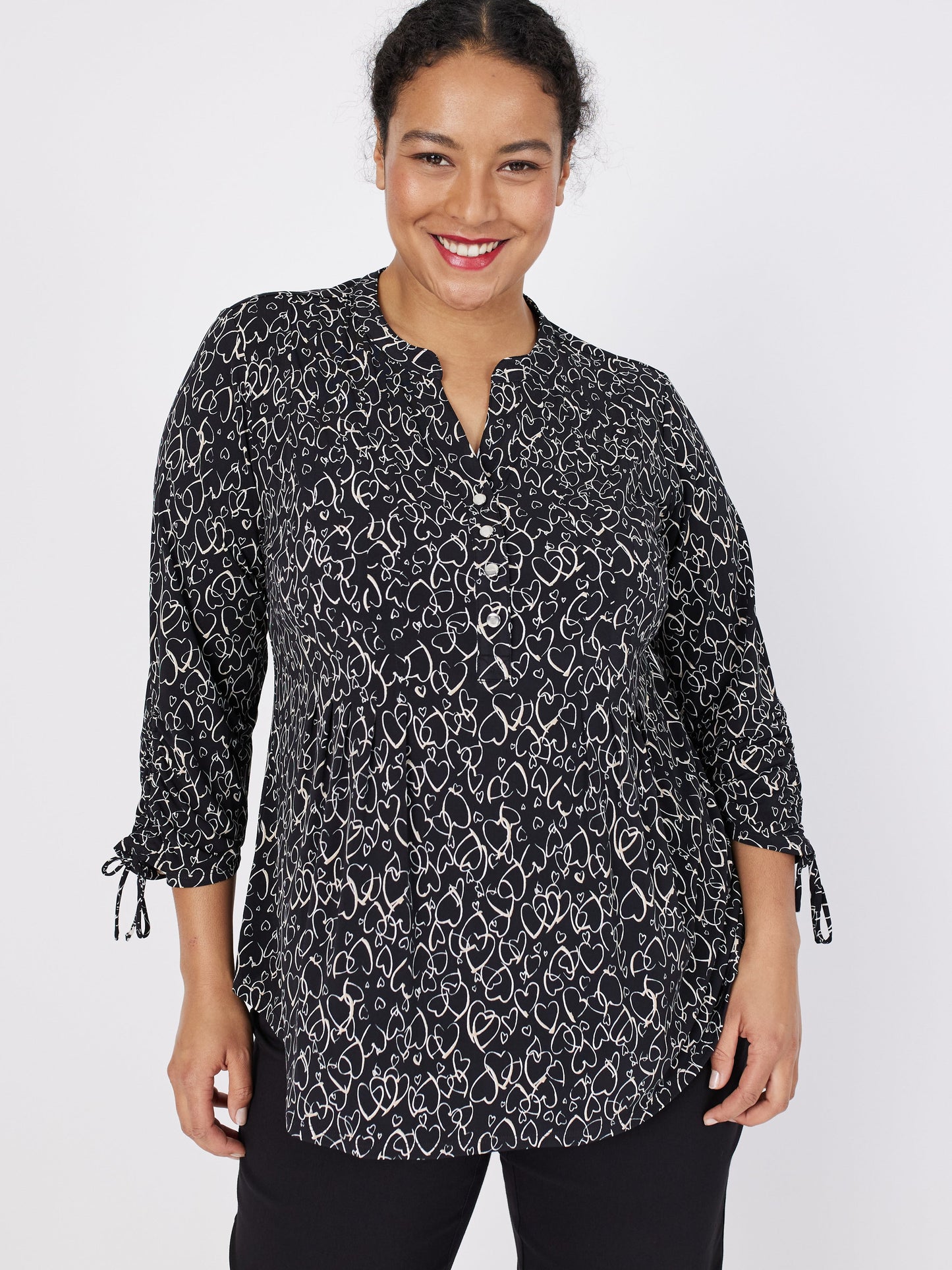 Roz & Ali Hearts Tie Sleeve Popover - Plus