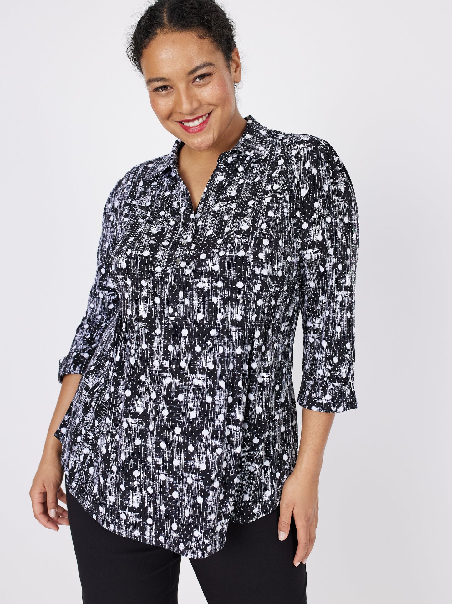 Roz & Ali Dot Pintuck Popover - Plus