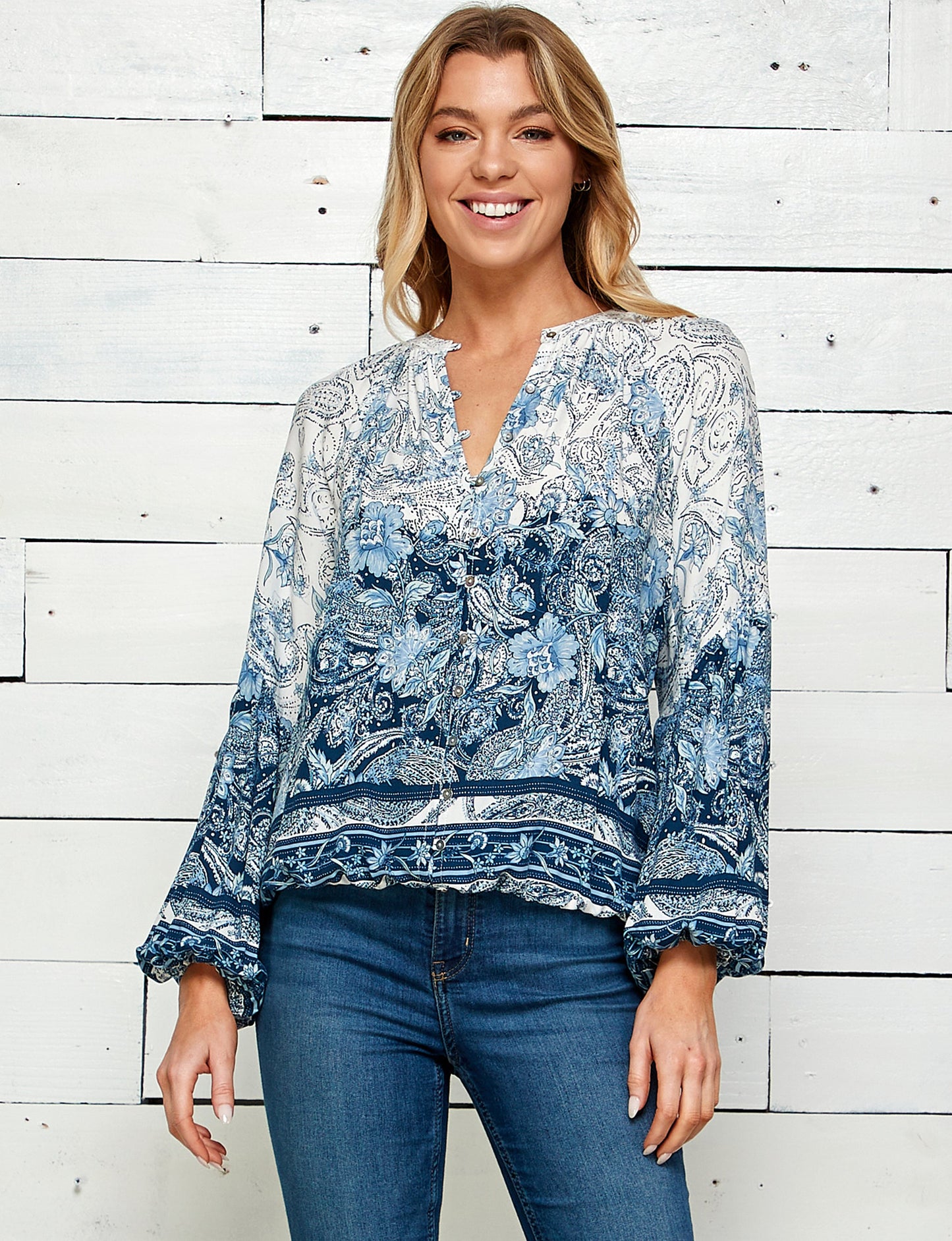 Figueroa & Flower 3/4 Sleeve Print Peasant Blouse