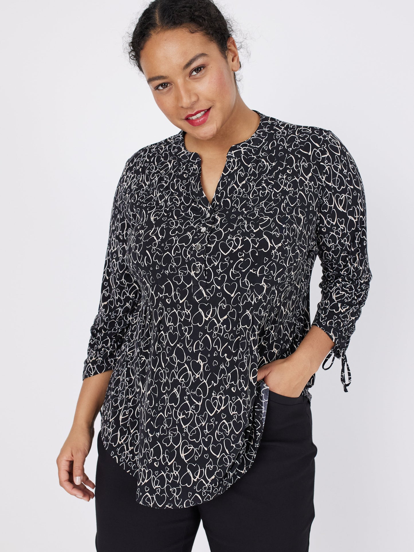 Roz & Ali Hearts Tie Sleeve Popover - Plus