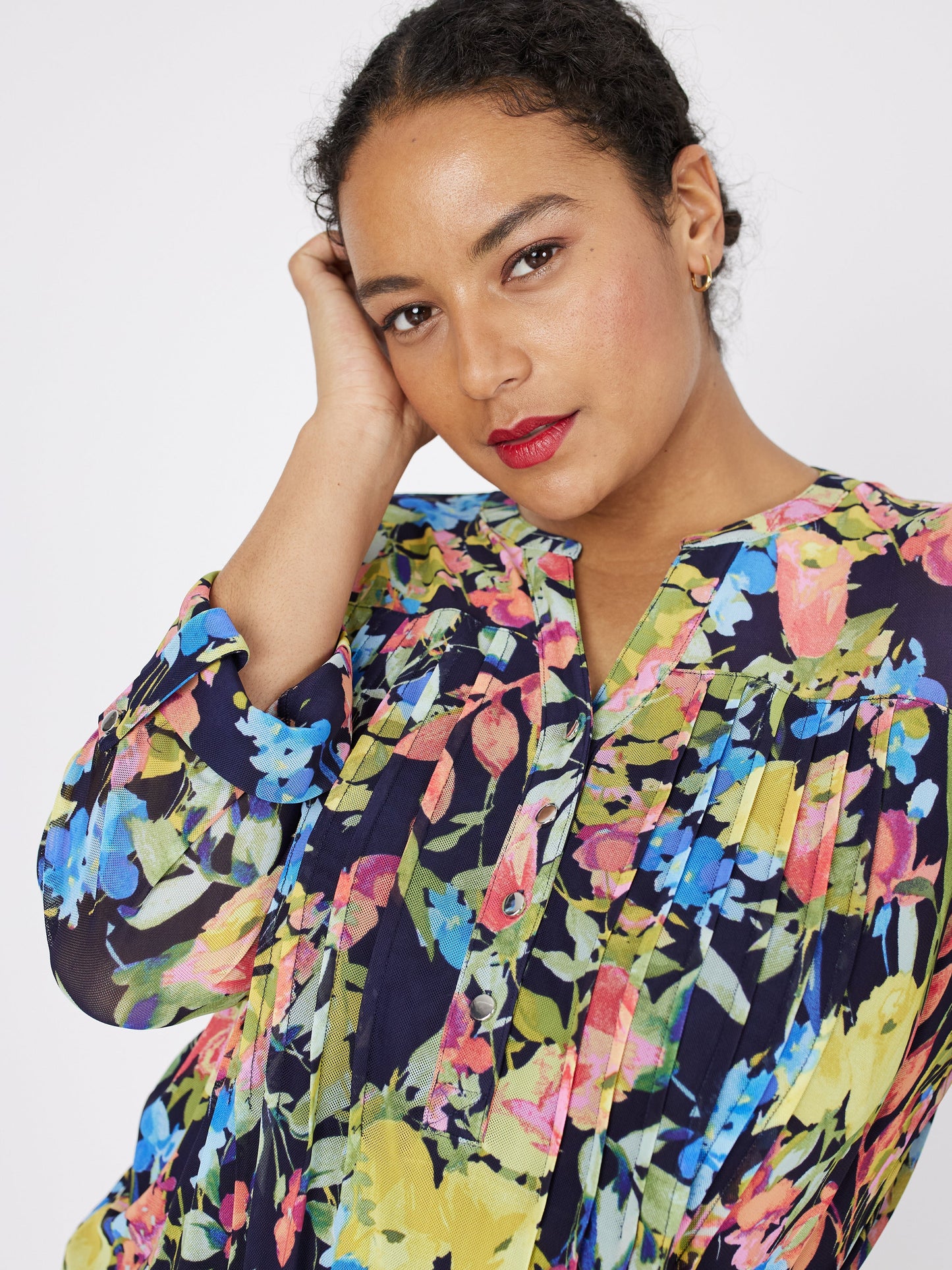 Roz & Ali Floral Mesh Pintuck Popover - Plus