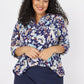 Roz & Ali Navy Jacobean Floral Popover - Plus